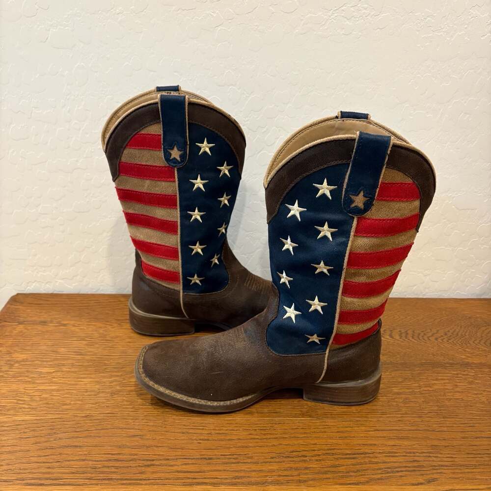 Roper Big Kids American Flag Square Toe Western Boots Size 4 - Picture 5 of 8